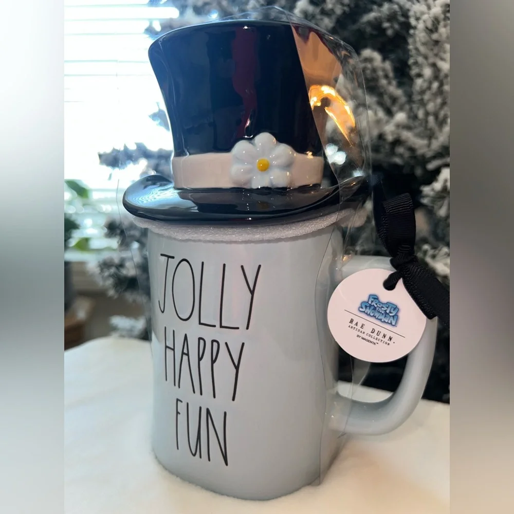 Rae Dunn JOLLY HAPPY FUN Frosty the Snowman Mug‎ w/ Lid NWT